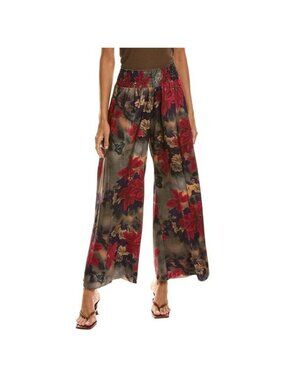 NWOT Johnny Was Claret Rachel Silk Blend Floral Wide Leg Pants LARGE